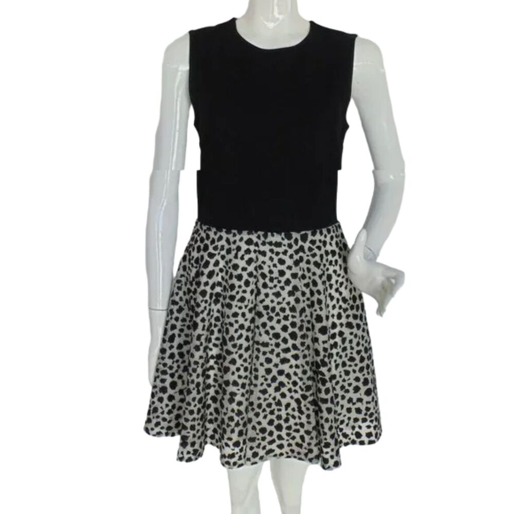 DVF Jeannie Dress, 8, Leopard Dot, Black/Chalk, Fit & Flare, Sleeveless